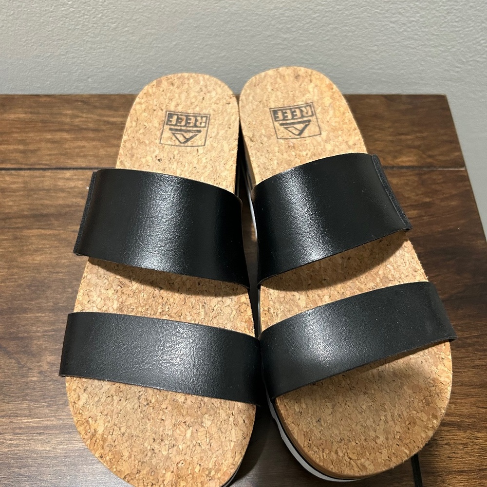 Reef Women's Black Cork Double Strap Slide Sandals